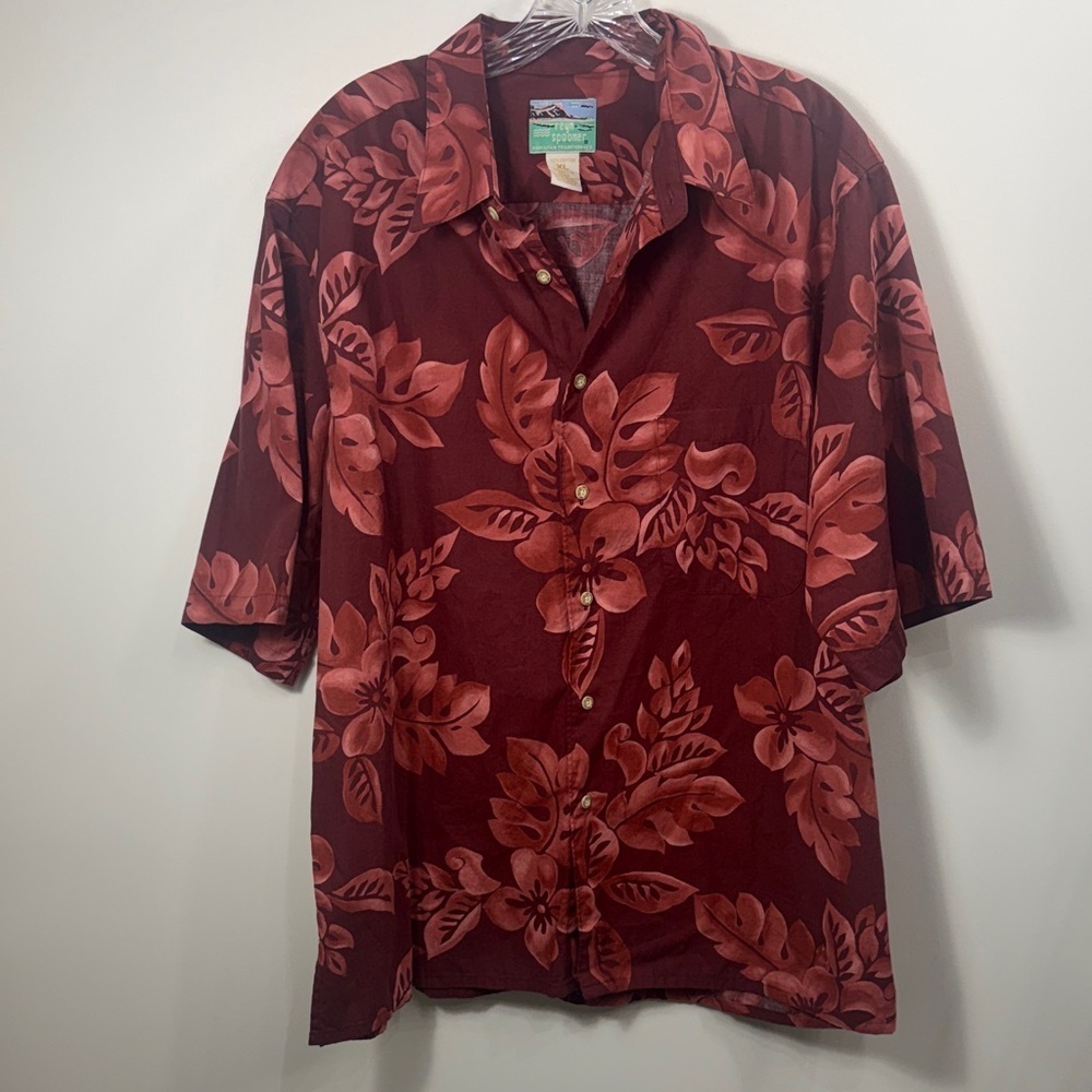 Reyn Spooner Men’s vintage Aloha shirt floral maroon pink size XL